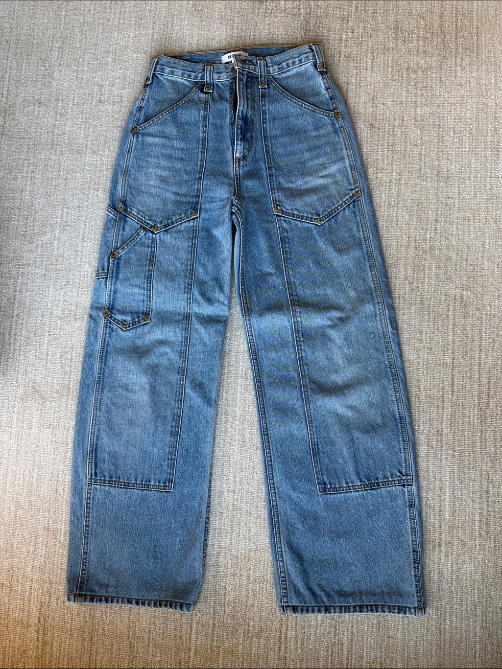 Re/Done Super High Waisted Workwear Jeans. Size 25